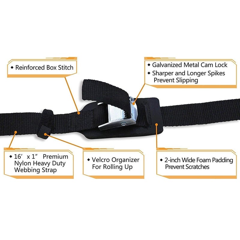 Boncas Sturdy 16-foot-by-1-inch Tie Down Strap Lashing Strap Cargo Tie-Down Strap Padded Cam Lock Buckle 4 Pack - Image 3
